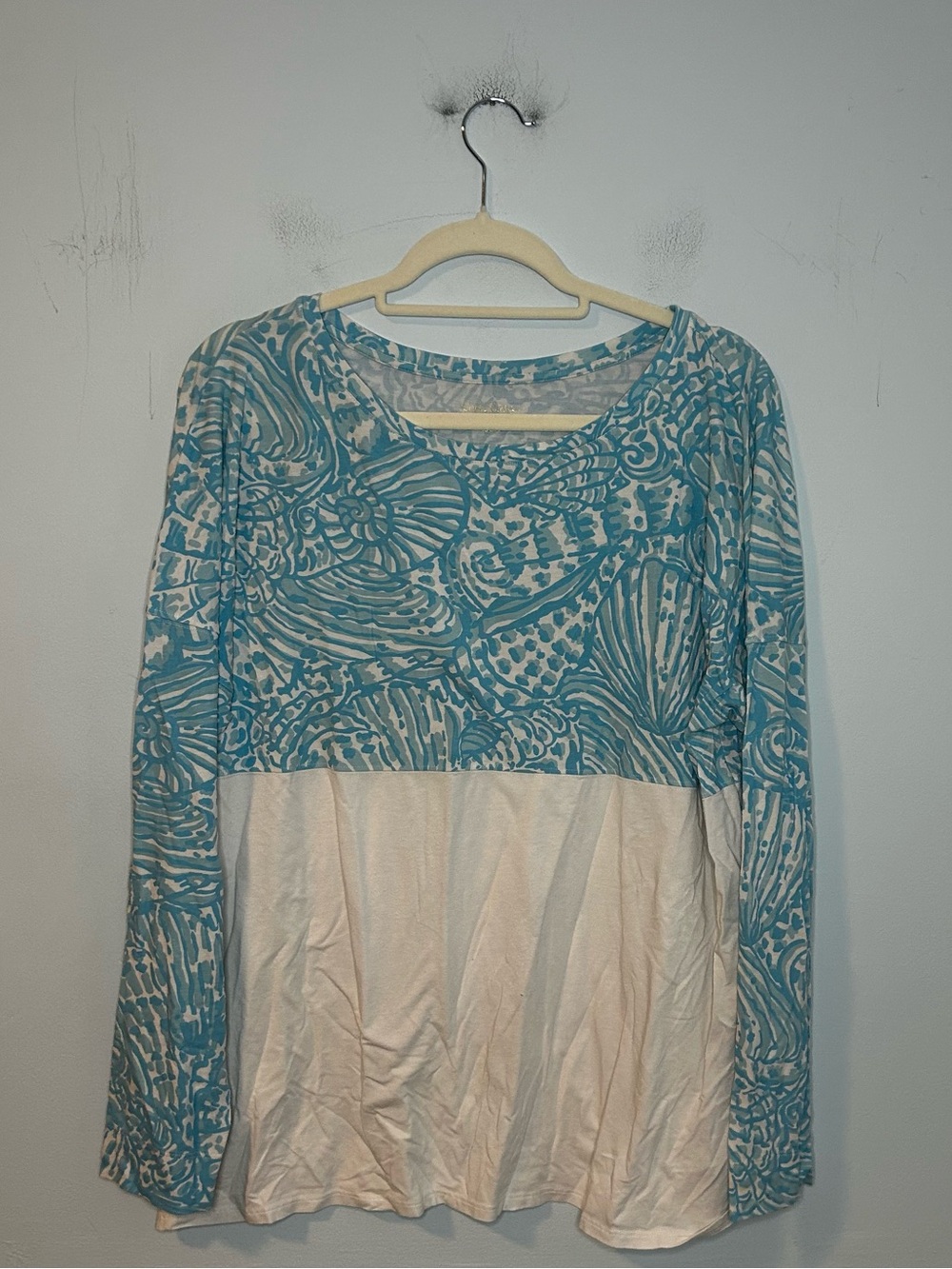 Lilly Pulitzer Succulent Blue Sea Cups Long Sleeve Finn Top Size XL